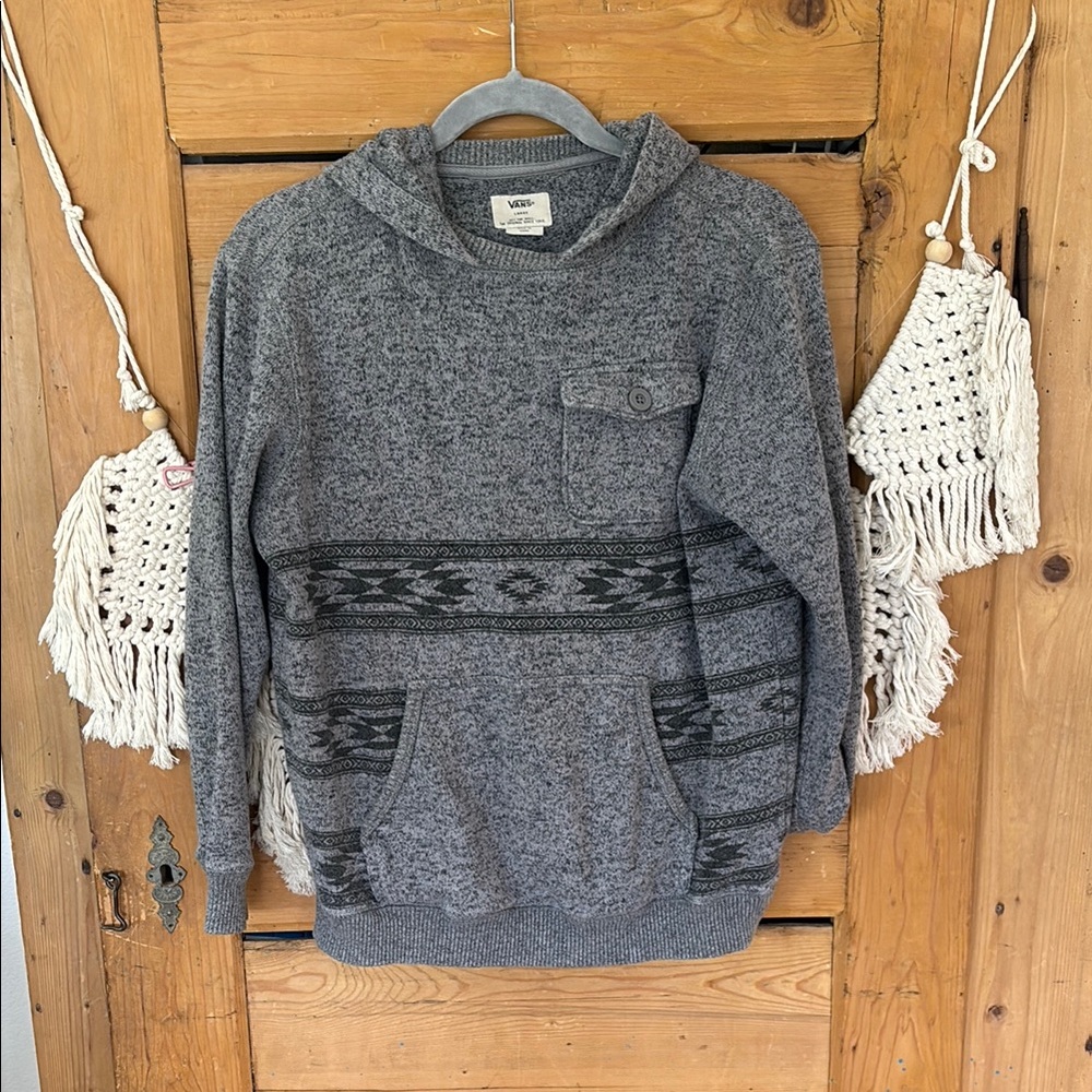 Vans Gray Aztec Geometric Crew Neck Sweater with Hoodie large